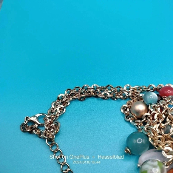 Colorful Multiple Glass Bead Ball Gold Tone Statement Fashion Necklace Cluster - Picture 5 of 9